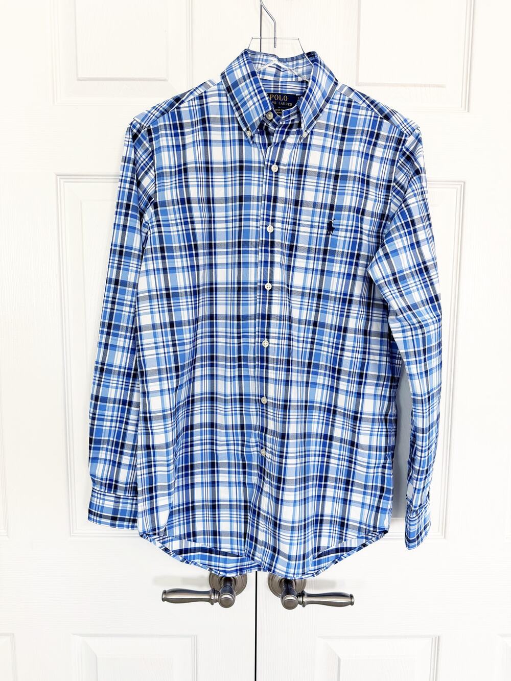 Polo Ralph Lauren Classic Fit Performance Plaid Button Down Shirt Blue White